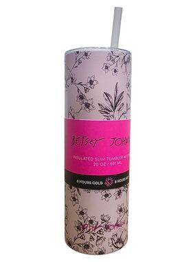 Betsey Johnson 20oz Insulated Tumbler With Straw Botanical Sketch Floral Pink